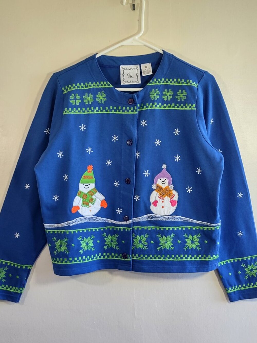 Michael Simon Festive Sweater Medium Vintage Winter Scenes Snowman Holiday Art